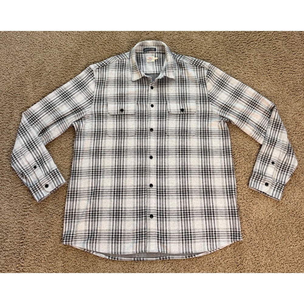 Faherty Legend Shirt Mens XXL Gray White Plaid Knit Long Sleeve Button Down